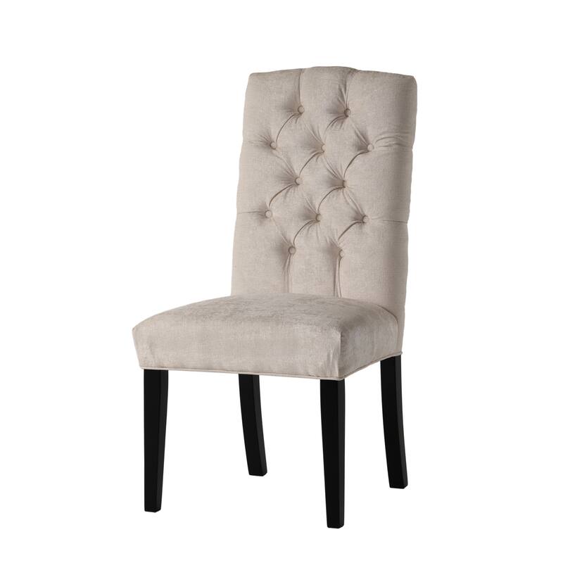 Upholstered Dining Chairs 2 Pack, Tufted Seat Back Padded Seating, Crown-shaped Top Ivory Fabric Dining Chairs for Kitchen