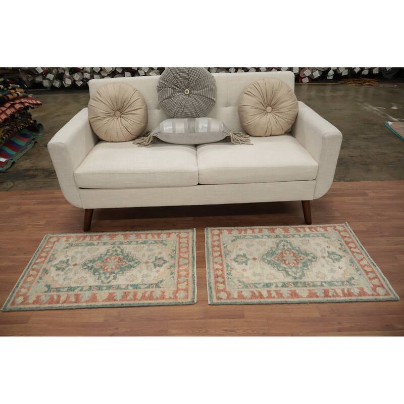 Hand Knotted Oriental 100% Wool Carpet Transitional Floral Beige & Ivories Oushak Area Rug - 3' 0'' X 2' 1''