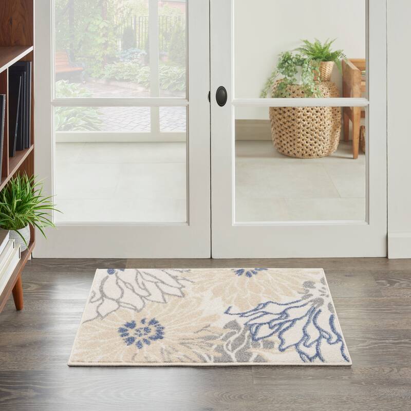 Nourison Passion Abstract Modern Floral Area Rug - 1' 10" x 2' 10" - Ivory Grey Blue
