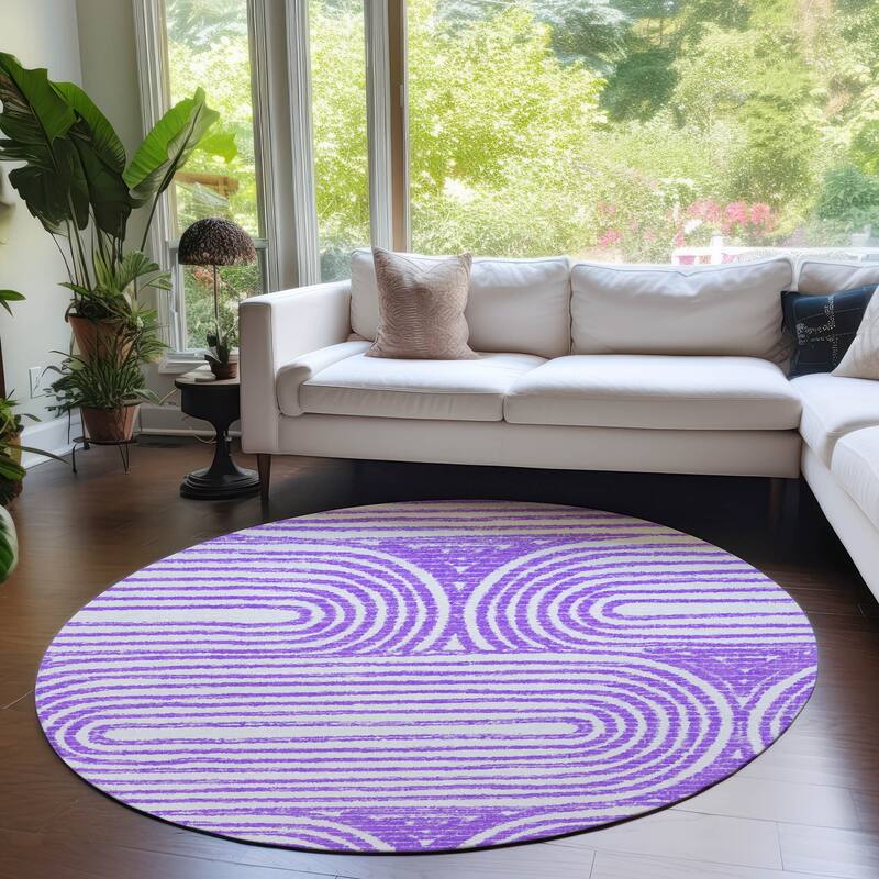 Machine Washable Indoor/ Outdoor Modern Vibes Chantille Rug - Purple - 8' x 8'