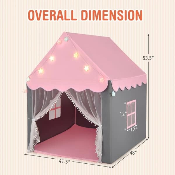 dimension image slide 1 of 3, Breathable Kids Play Tent with Mesh Windows and Star Lights - 41.5" x 48" x 53.5" (L x W x H)