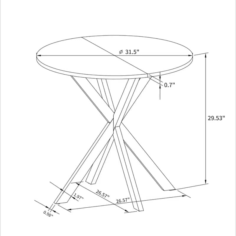 47.24" Modern Cross Leg Round Dining Table, White Marble Top Occasional Table