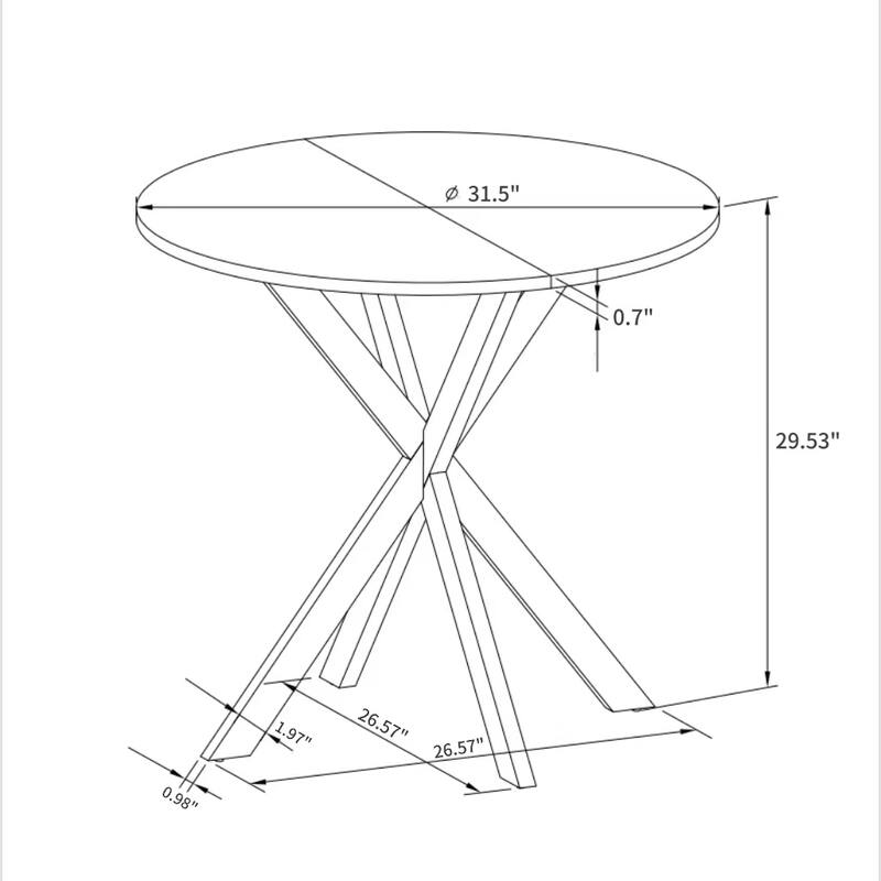 Modern Cross Leg Round Dining Table with Matte Finish Iron Legs