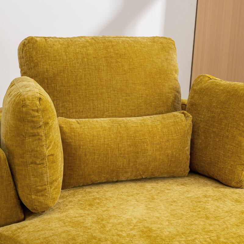 42.3"W Upholstered Swivel Accent Chair with 4 Pillows and Half-Moon Storage Ottoman