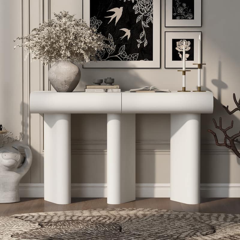 Roomfitters 47.6" Modern Entryway Table, Narrow Console with Curved Drawers and Geometric Legs, Hallway Sofa Accent Table