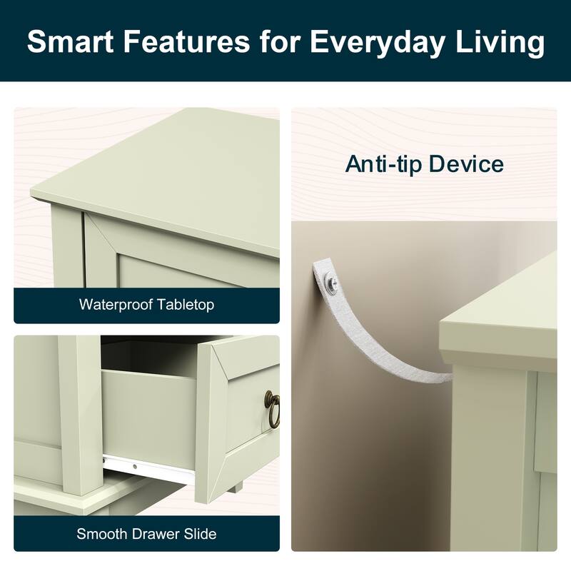 Modern 3-Drawer Wooden Nightstand, Tall & Narrow