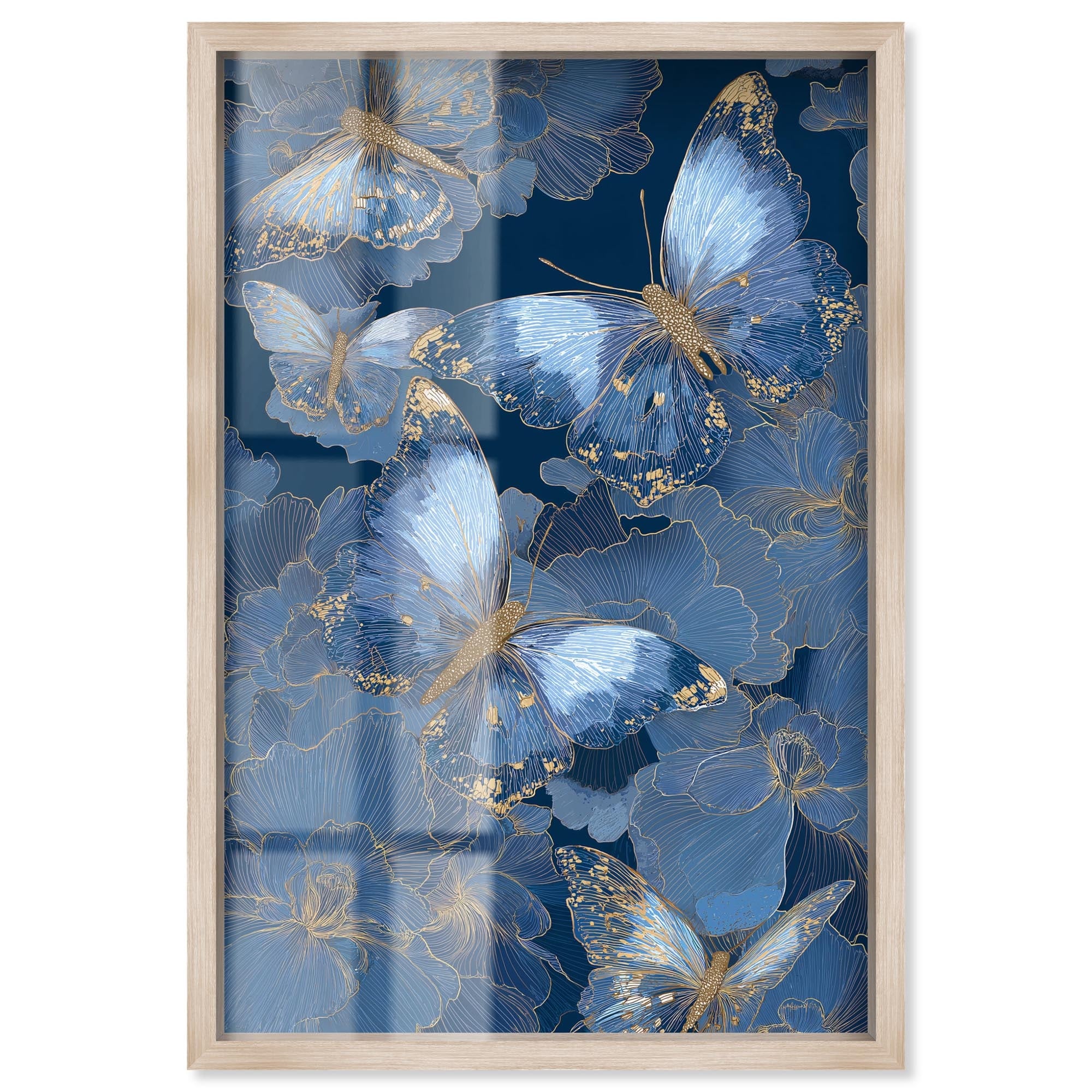 Golden Wings II Blue Wall Decor Shadowbox Print by Art Remedy