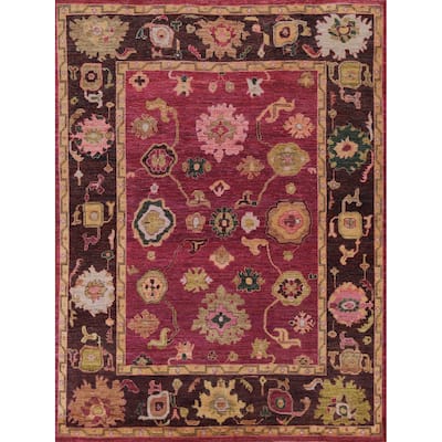 Hand Knotted Oriental 100% Wool Carpet Transitional All-Over Pink Oushak Area Rug - 9' 9'' X 8' 0''