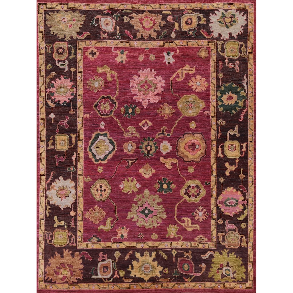 Hand Knotted Oriental 100% Wool Carpet Transitional All-Over Pink Oushak Area Rug - 9' 9'' X 8' 0''