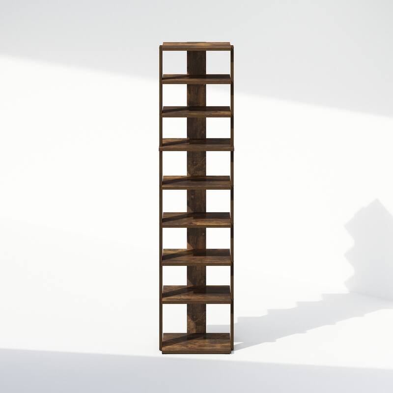8 Tiers Wood Household Shelving Unit in Pine (12.64 in. W x 51.18 in. H x 12.13 in. D) - 12.64