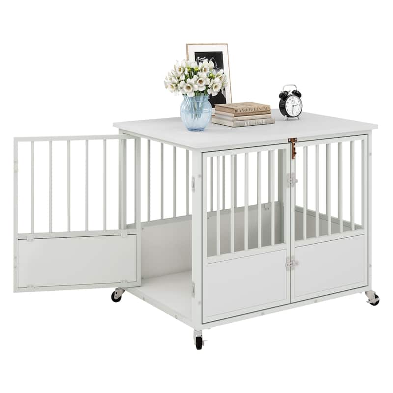 Moasis 38"/43" Dog Crate Furniture with Wheels & Double-Doors