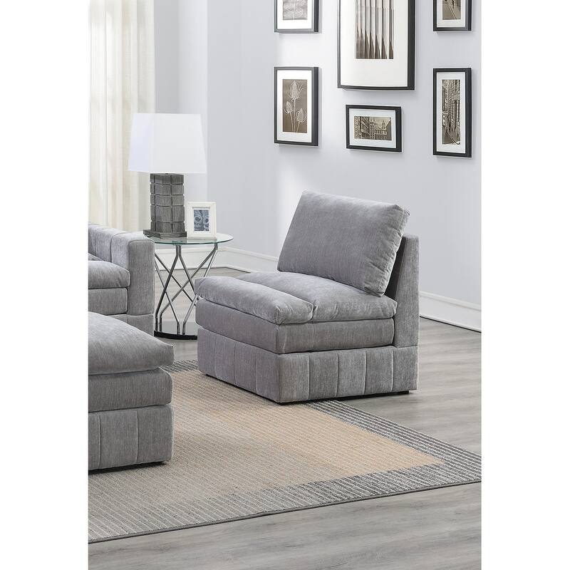 1pc Armless Modular Plush Chair in Grey Fabric for Living Room