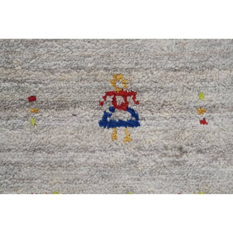 Hand Knotted Oriental Viscose Silk Carpet Tribal Animal Pictorial Greys & Charcoal Gabbeh Area Rug - 8' 8'' X 6' 2''
