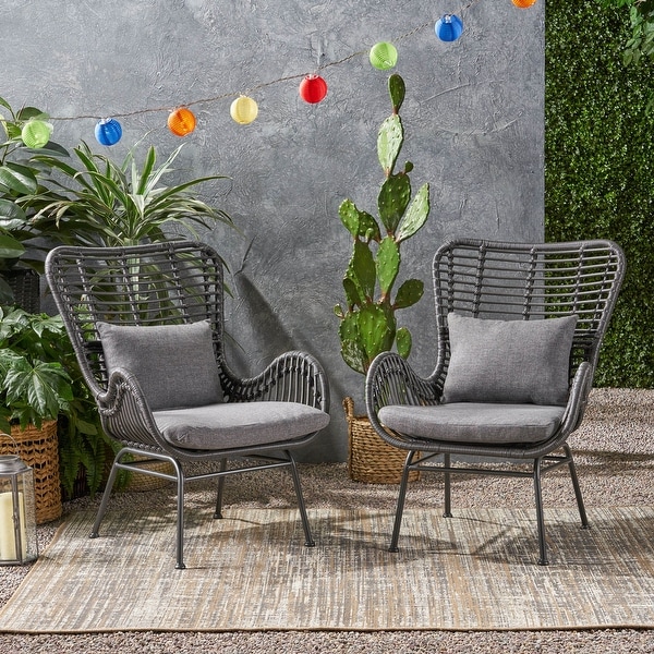 Montana Outdoor Wicker Club Chairs with Cushions (Set of 2) by