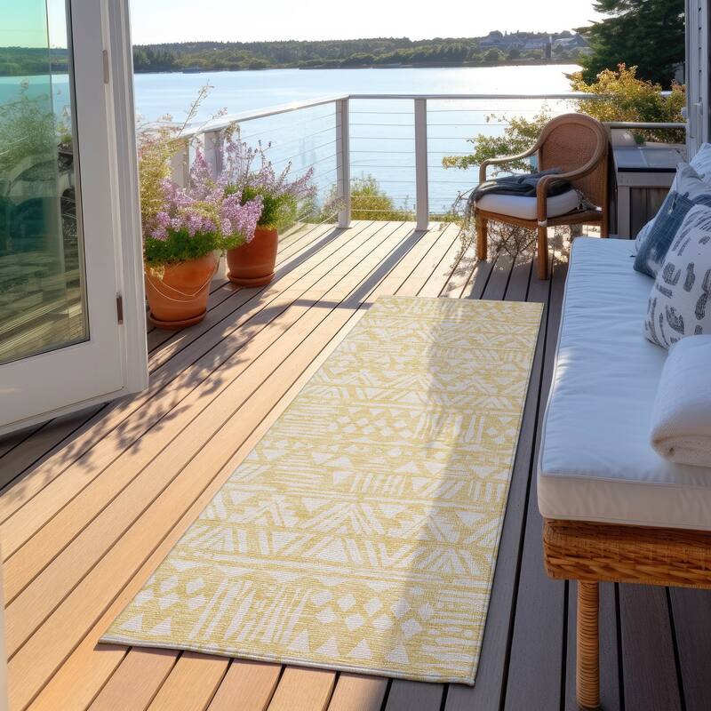 Machine Washable Indoor/ Outdoor Chantille Boho Tribal Rug - Wheat - 2'3" x 7'6"