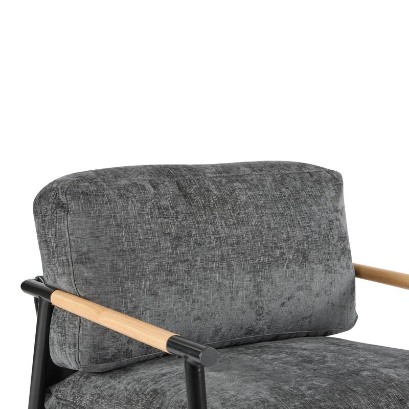 Polyester Accent Chair with Metal Frame & Wooden Armrests
