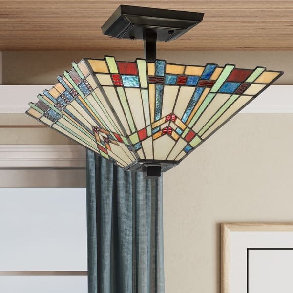 slide 2 of 11, River of Goods Orson Stained Glass 16-inch Semi-Flushmount Ceiling Light - 16" x 16" x 9.5"