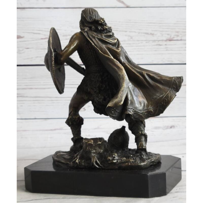 Bronze European Warrior With Sword Sculpture Rare Marble Base Figurine Home Deco