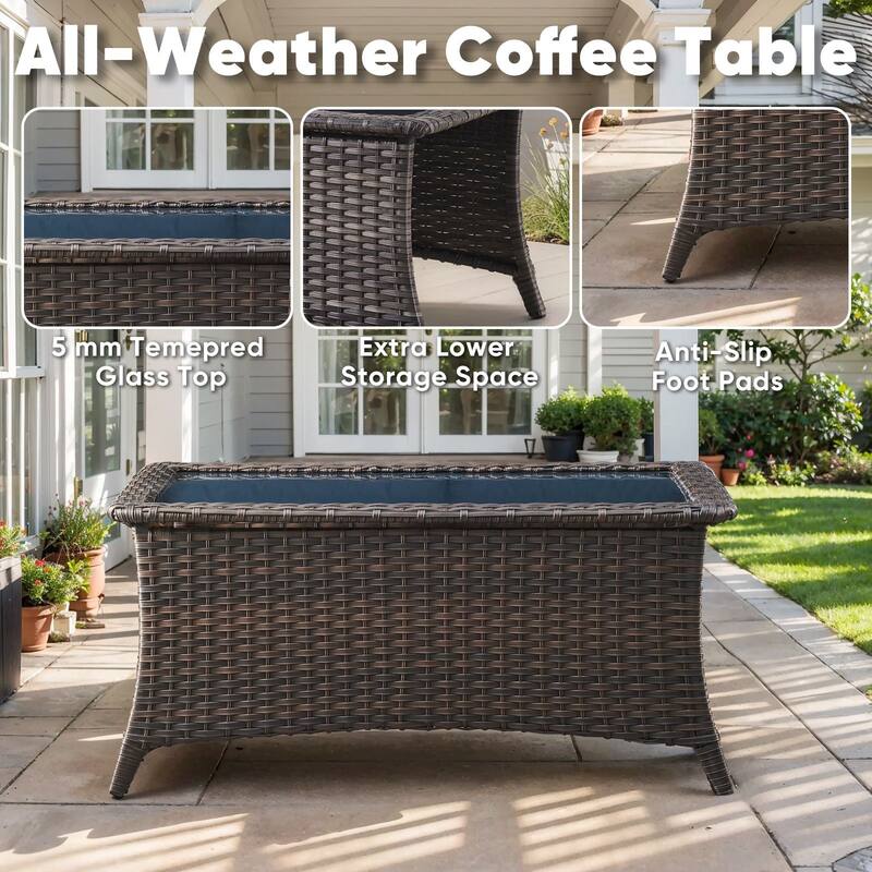 Outdoor Coffee Table with Tempered Glass Top
