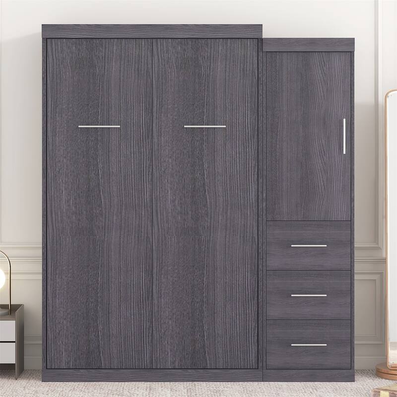 Twin Size Storage Murphy Bed with Wardrobe and Drawers