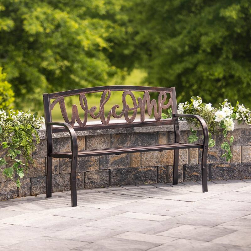 48 in. Welcome Metal Garden Bench - 48 in