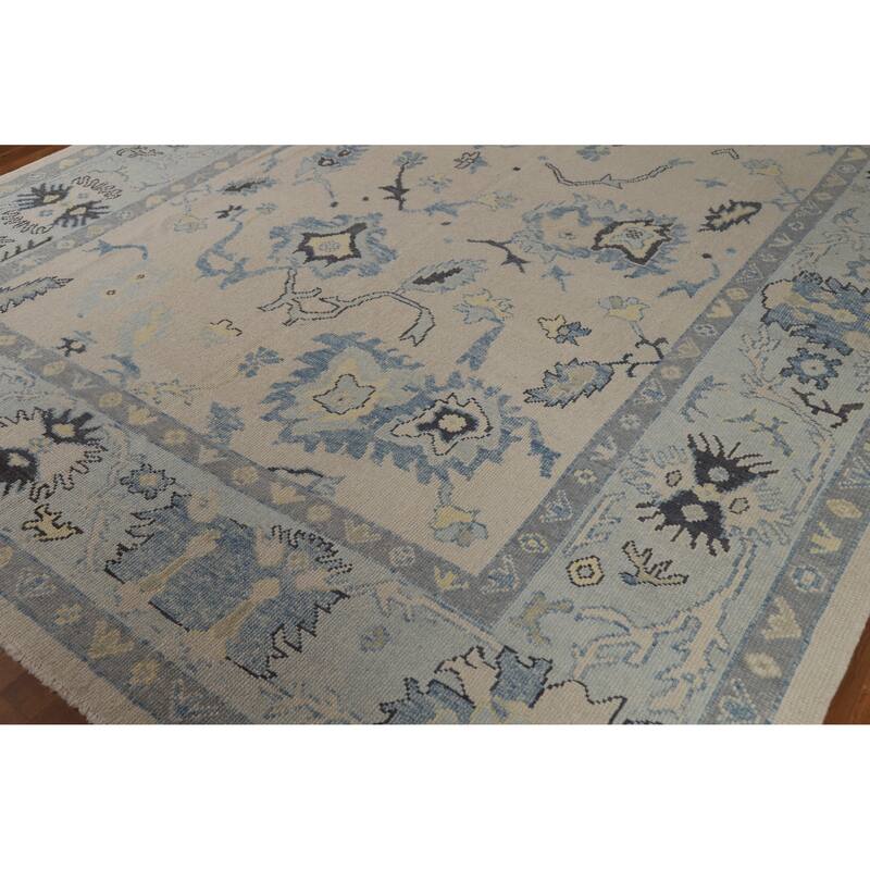 Hand Knotted Oriental 100% Wool Carpet Transitional All-Over Beige & Ivories Oushak Area Rug - 11' 4'' X 8' 11''