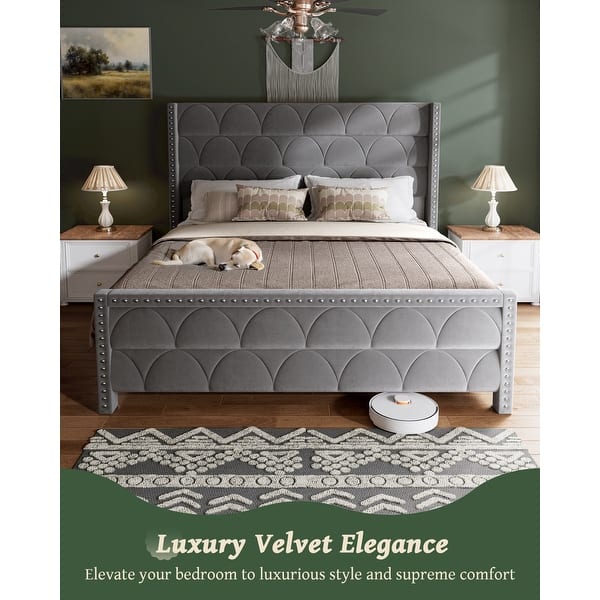 Hansabenne Solid Wood Bed Frame Queen and King Bed Frame Platform Bed Frame with Headboard