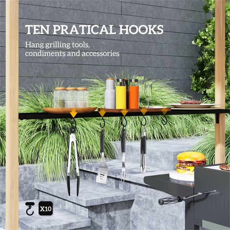 Premium BBQ Grill Gazebo with Powder-Coated Metal Frame Double Layer Polyester Canopy Side Shelves and Hooks