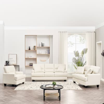 Morden Fort 3 Piece Faux Leather Living Room Set, Sofa, Loveseat and Chair