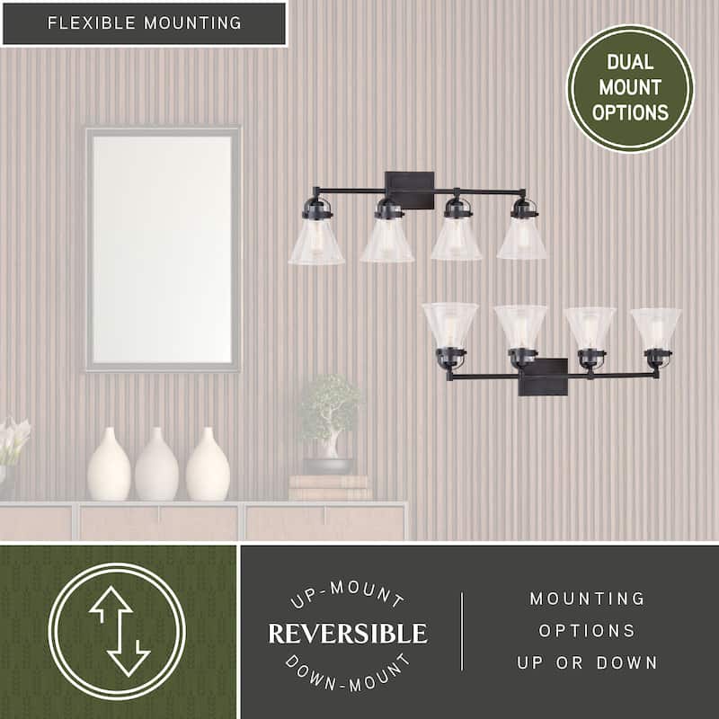 Mason Farmhouse Black Bathroom Vanity Light Fixture Clear Glass