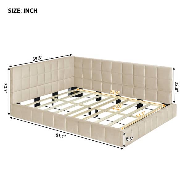 dimension image slide 1 of 2, Modern Full Size Daybed Velvet Upholstered Sofa Bed Frame for Bedroom Living Room, Wood Slat Support