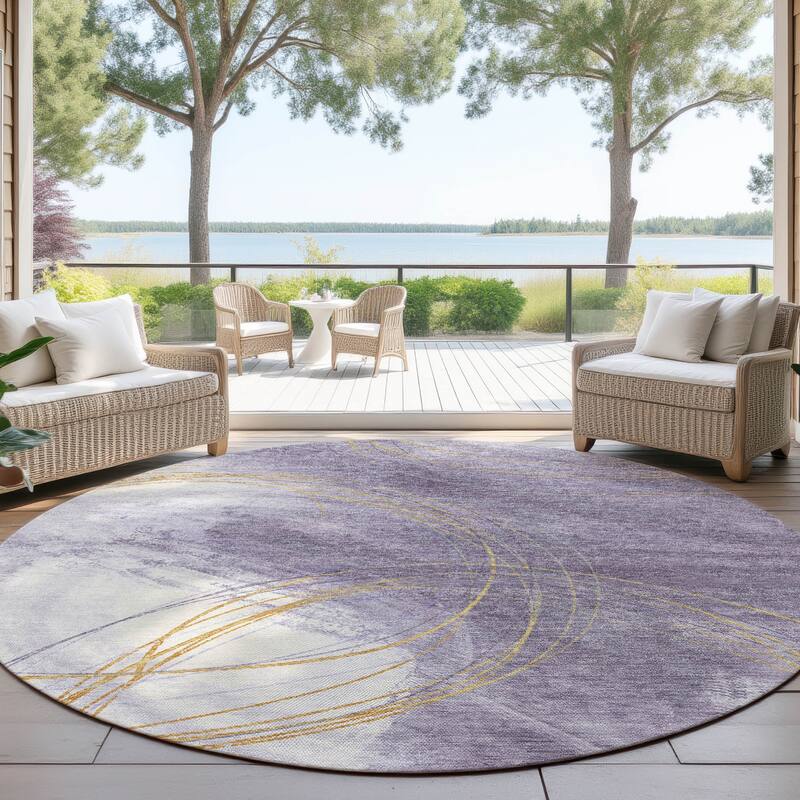 Machine Washable Indoor/ Outdoor Abstract Modern Chantille Rug - Purple - 8' x 8'