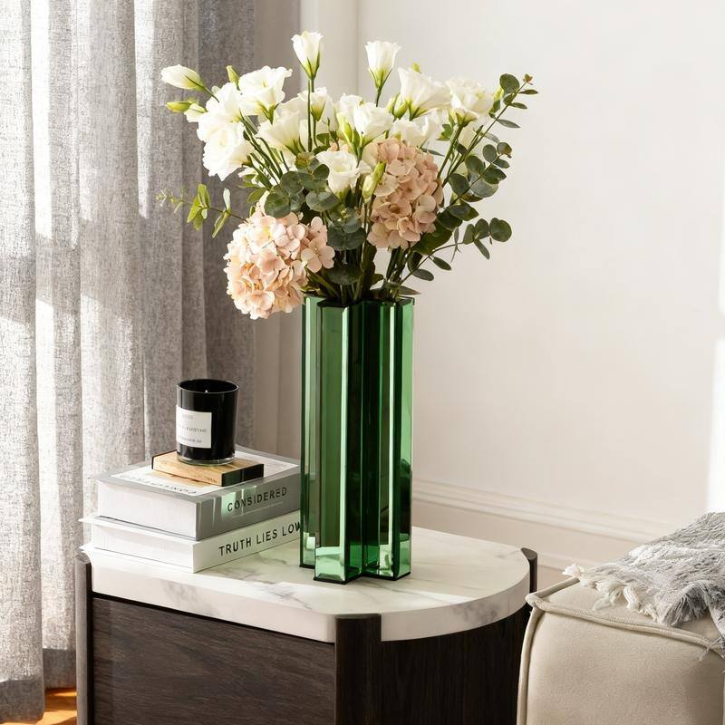 X-Shaped Handmade Mirrored Glass Table Vase