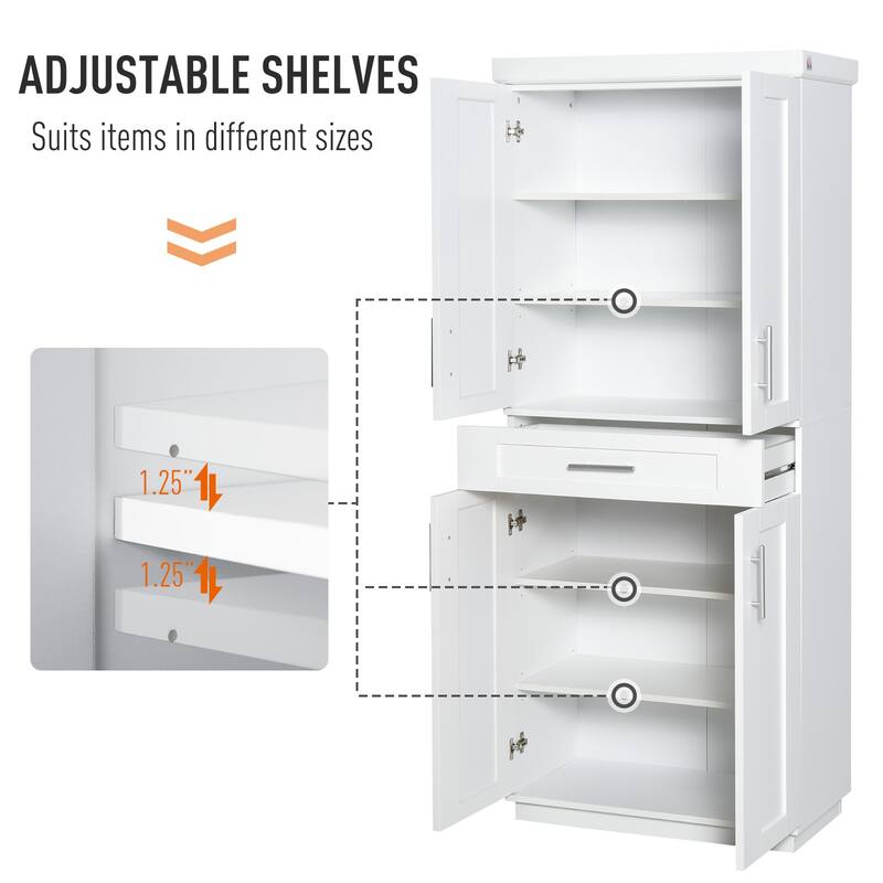 HOMCOM Modern Kitchen Pantry Freestanding Cabinet Cupboard - 30" W x 15.75" D x 72" H