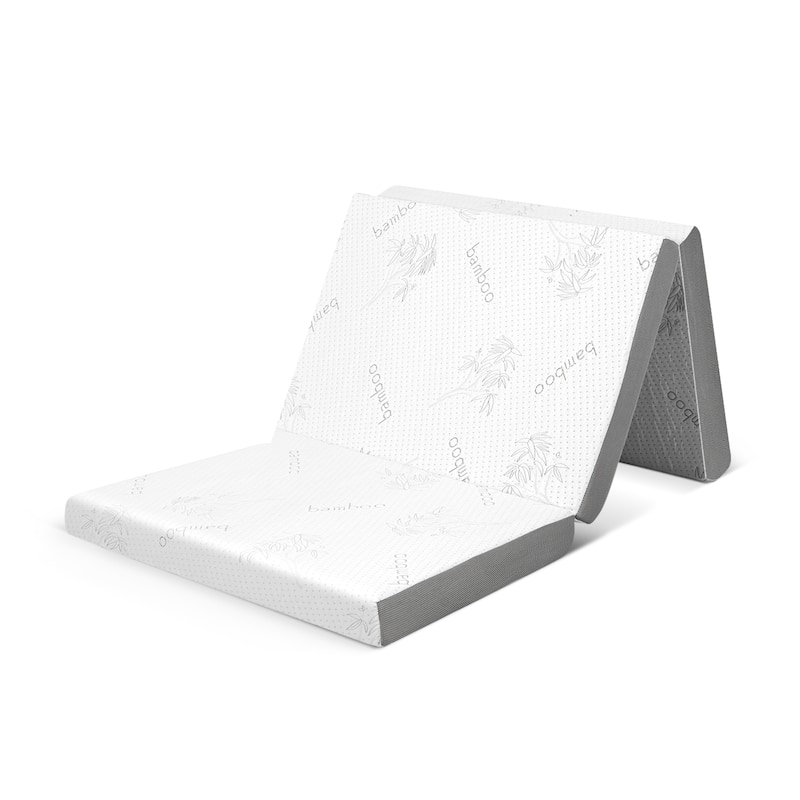 4-Inch White Grey Tri-Fold Design Memory Foam Mattress with Cooling Gel for Home or Travel - Twin XL