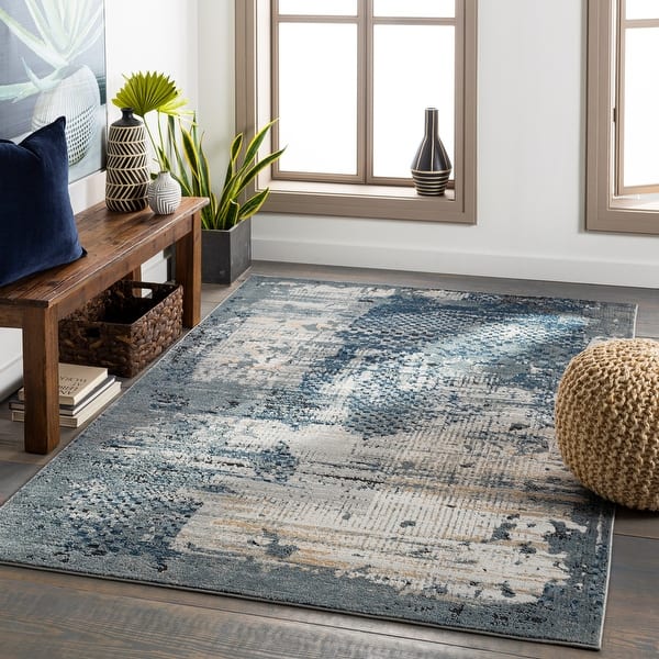 Stylish Watercolor Pattern Rug Blue Industrial Rug Polyester Pet