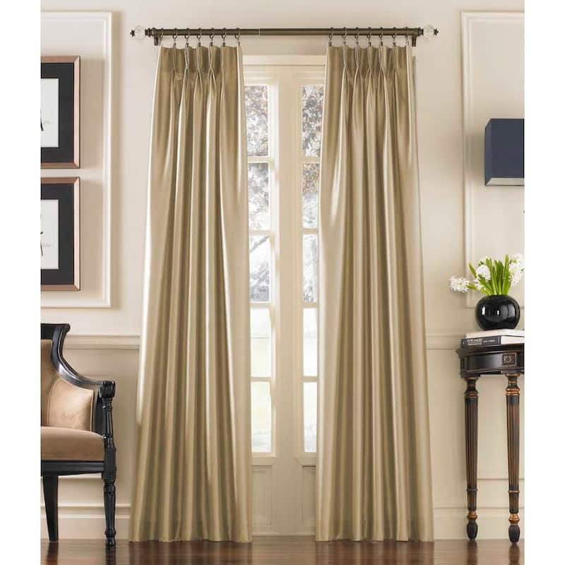 Marquee Faux Silk Pinch-pleat Solid Single Curtain Panel - 108 Inches - Sand