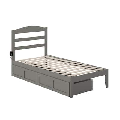 Twin Bed with Drawers - Grey Storage Platform Bed Frame - Vintage Style Bed