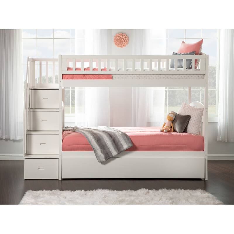 Westbrook Staircase Bunk Twin over Twin with Twin Trundle Bed in White