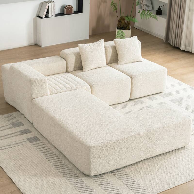 116.5" Versatile 4-Seat Sectional Sofa with Customizable 4-Piece Design in Ultra-Soft Boucle Fabric and Two Back Pillows