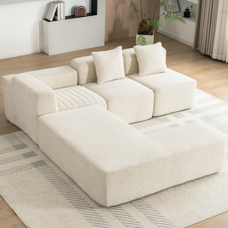 116.5" Versatile 4-Seater Sofa in Boucle Fabric with Cushions