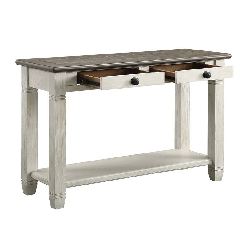 Rosy and Antique Finish 1pc Sofa Table with 2 Drawers Bottom Shelf Wooden Living Room Furniture - Antique White