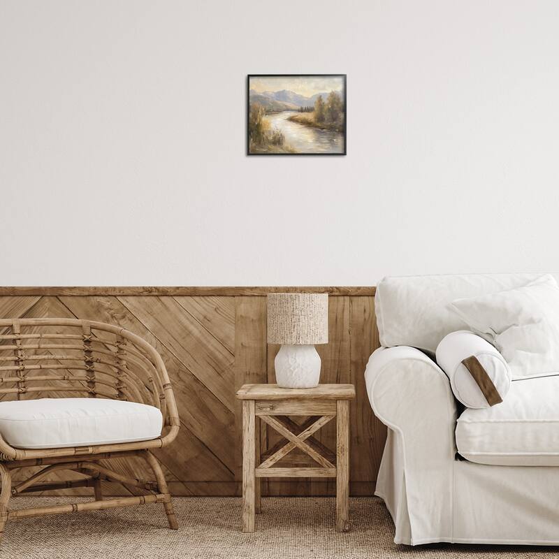 Stupell Flowing River & Distant Mountains Framed Giclee Art Design By Petal Prints Design