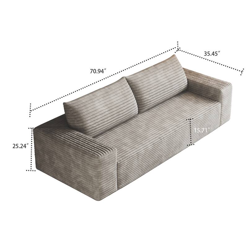 Modern Corduroy Fabric Upholstered Frameless Sofa Couch, For Apartment Living Room Den Entertainment Room