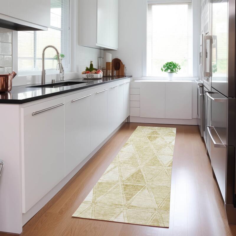 Machine Washable Indoor/ Outdoor Chantille Modern Diamonds Rug - Khaki - 2'3" x 7'6"