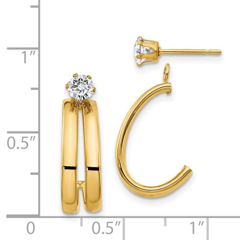 Curata 14k Yellow Gold Post Earrings Polished With CZ Cubic Zirconia Stud Earrings Jackets - 18x9mm