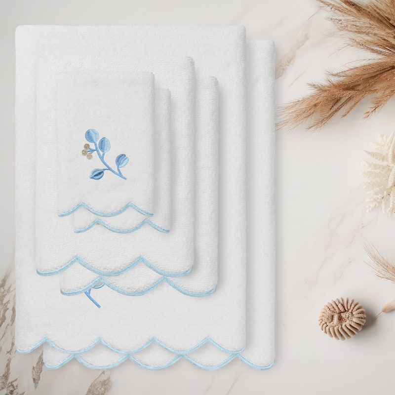 Authentic Hotel and Spa 100% Turkish Cotton WILD BRANCH Scallop Embellished Towel Collection