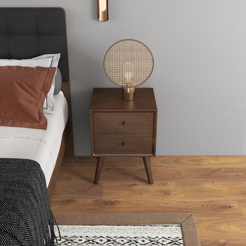GDFStudio - Caroline Modern 2-Drawer Solid Wood Nightstand with Walnut Finish for Bedroom or Living Room