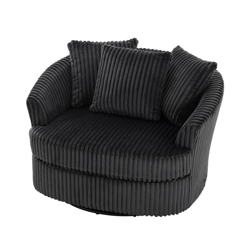 Oversized 43" W Plush Corduroy Swivel Barrel Chair with Pillows