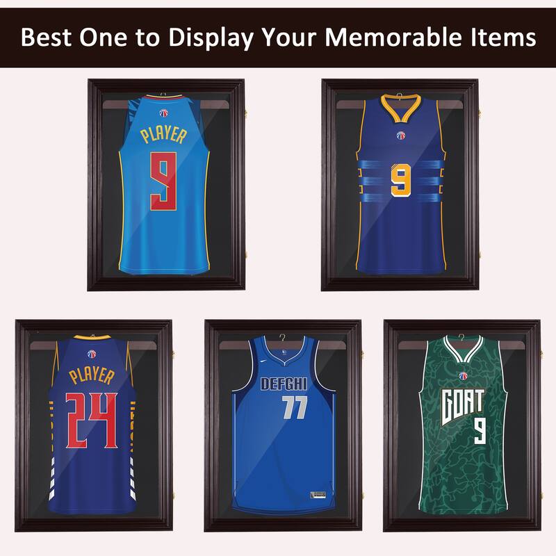 HOMCOM 35" x 26" UV-Resistant Sports Jersey Frame Display Case - Cherry Brown